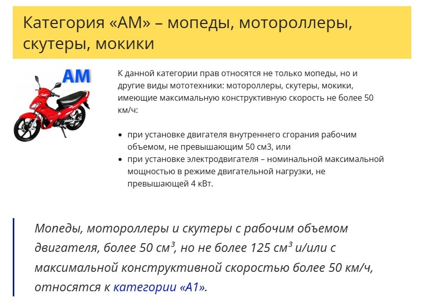 Категория «AM» – мопеды, мотороллеры, скутеры, мокики