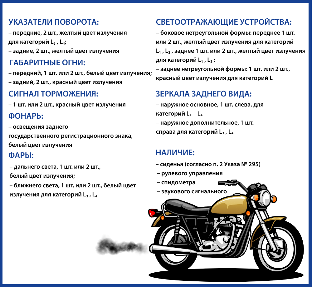 Требования к конструкции транспортного средства при оценке соответствия требованиям транспортных средств «мопед» или «мотоцикл» (категории L1 – L5)